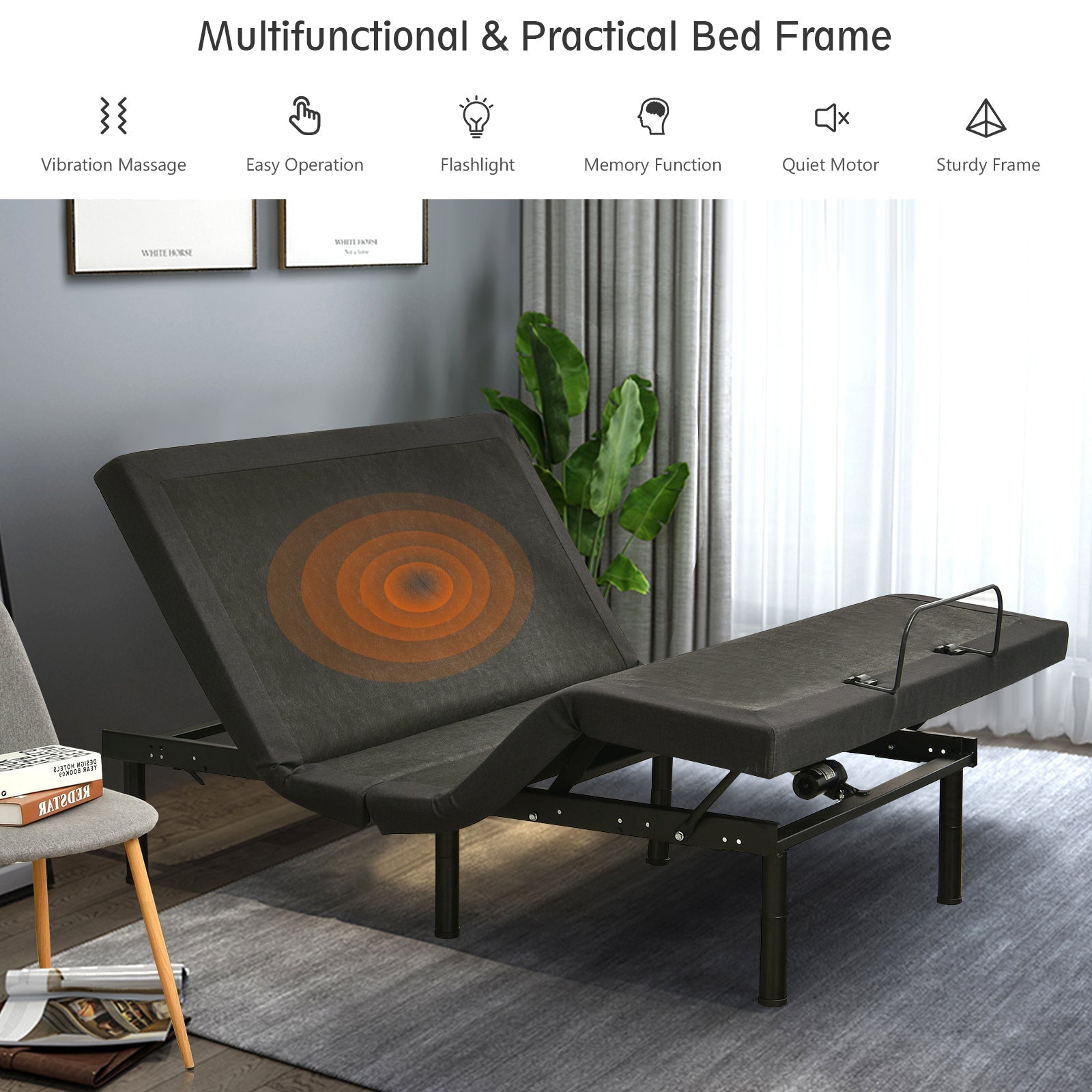 Adjustable Electric Bed Frame with Massage Remote Control