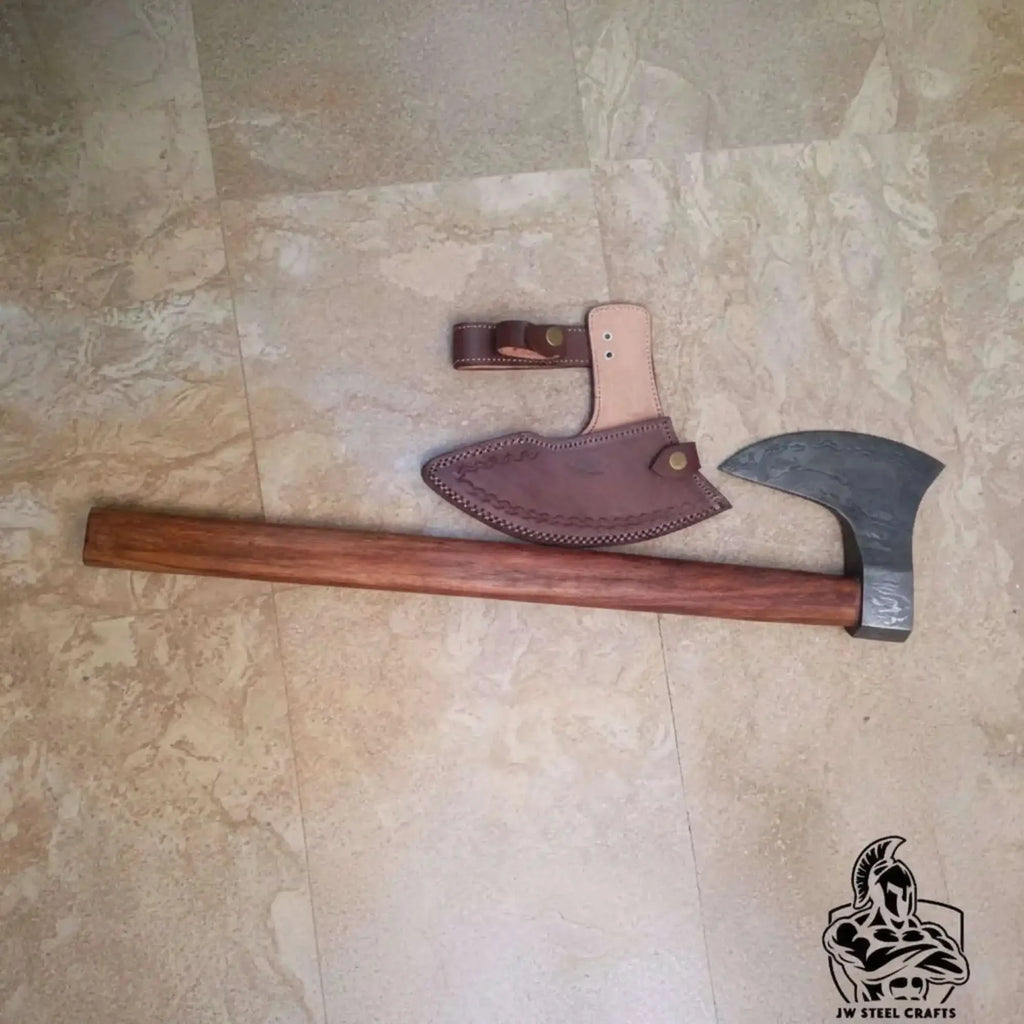 Damascus Steel Scandinavian Working Bearded Axe with Crescent Edge | JW SteelCrafts