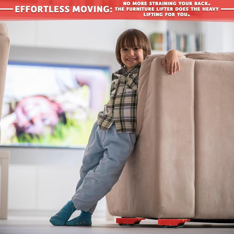 Heavy Duty Furniture Lifter with 4 Sliders for Easy Heavy Furniture Moving, Adjustable Height [Load Capacity: 600Lbs per Wheel] Red and Yellow