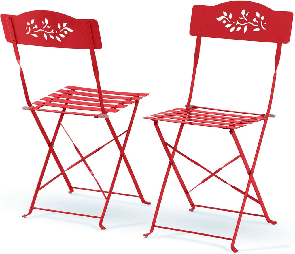 Indoor Outdoor 3 Piece Folding Bistro Set Red Table Chairs