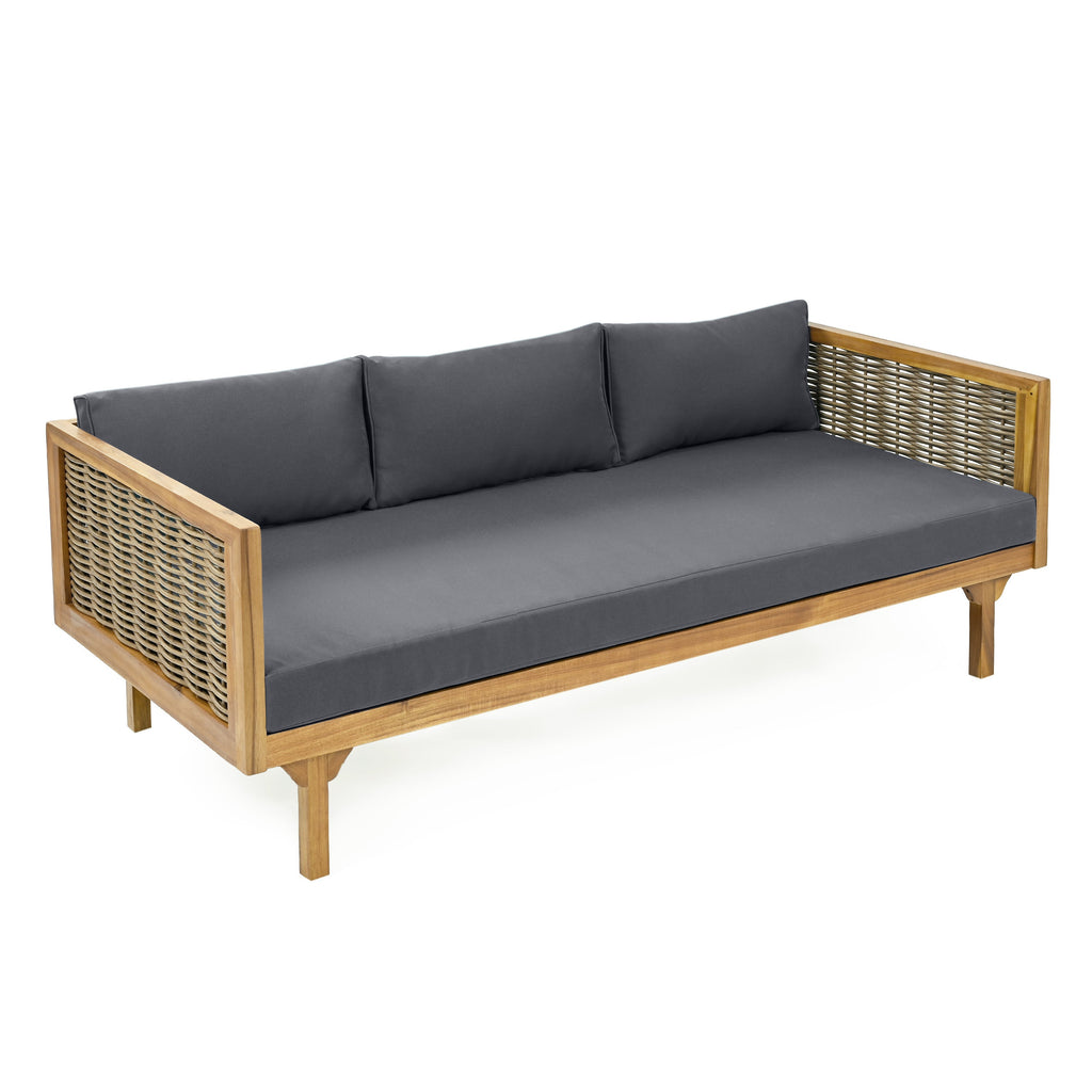 Outdoor Patio Set Acacia Wood Wicker Teak Dark Gray Daybed 2 Piece 600 LB