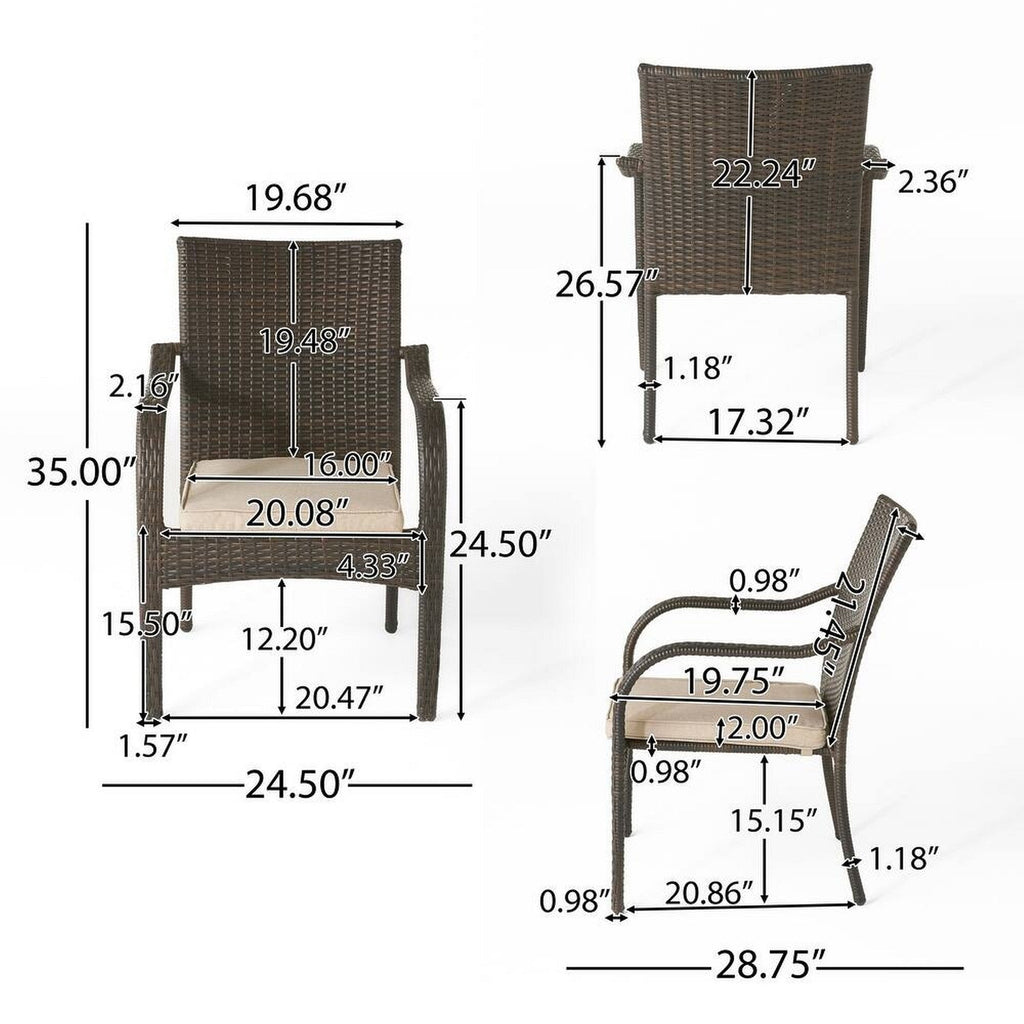 6 Pcs Outdoor Acacia Wood Dining Set with PE Rattan Stacking Chair, Grey