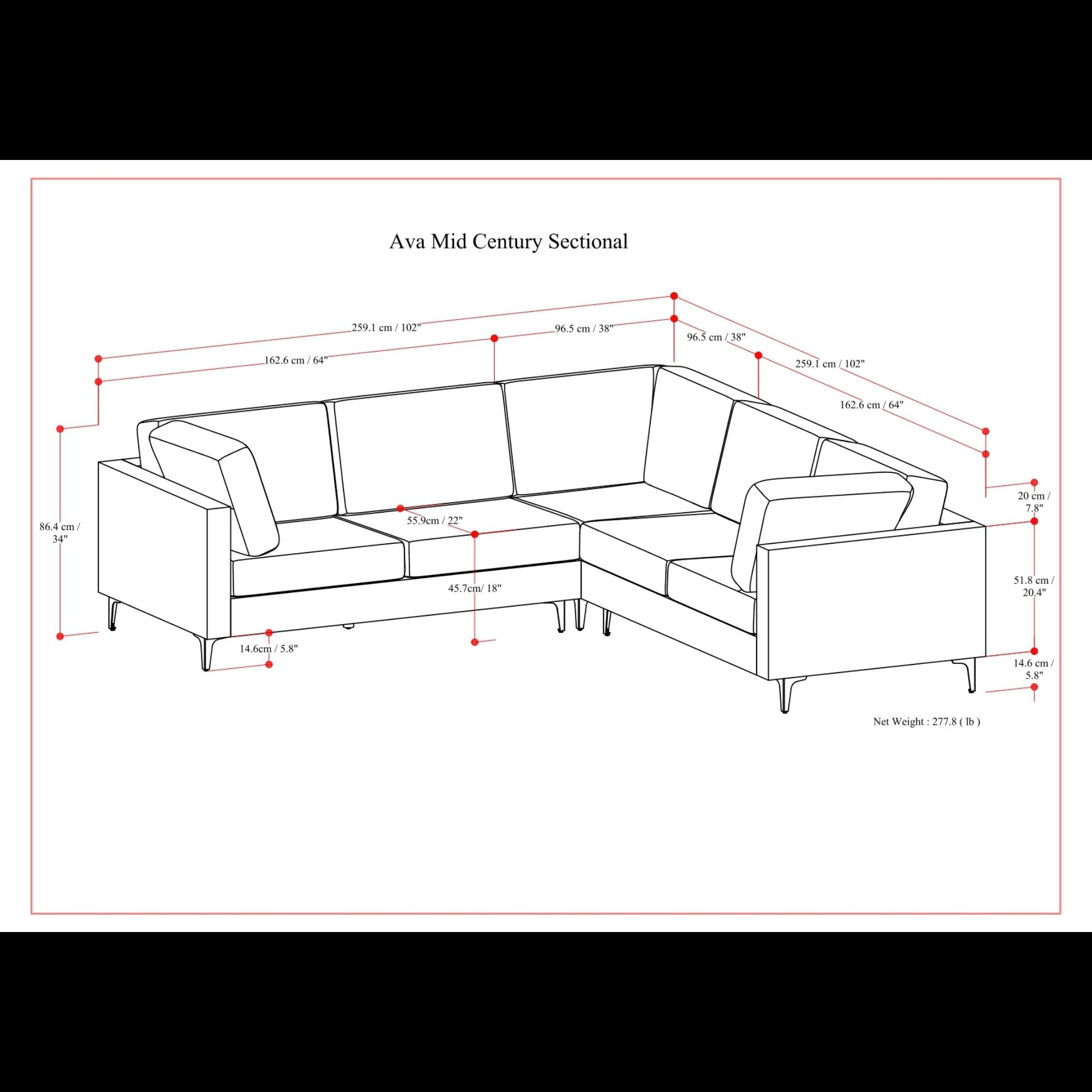 Ava - Mid Century Corner Sectional Sofa Handcrafted