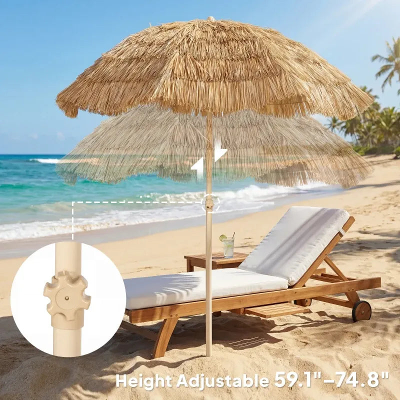 Outdoor Tiki Umbrella Faux Straw Khaki Brown 72.8in UPF 30