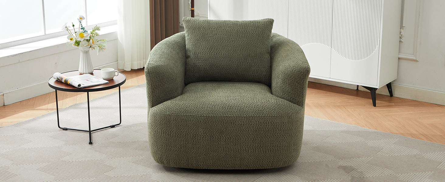 Accent Chair Swivel Barrel Chenille Green 360 Degree Pocket Spring 38 In
