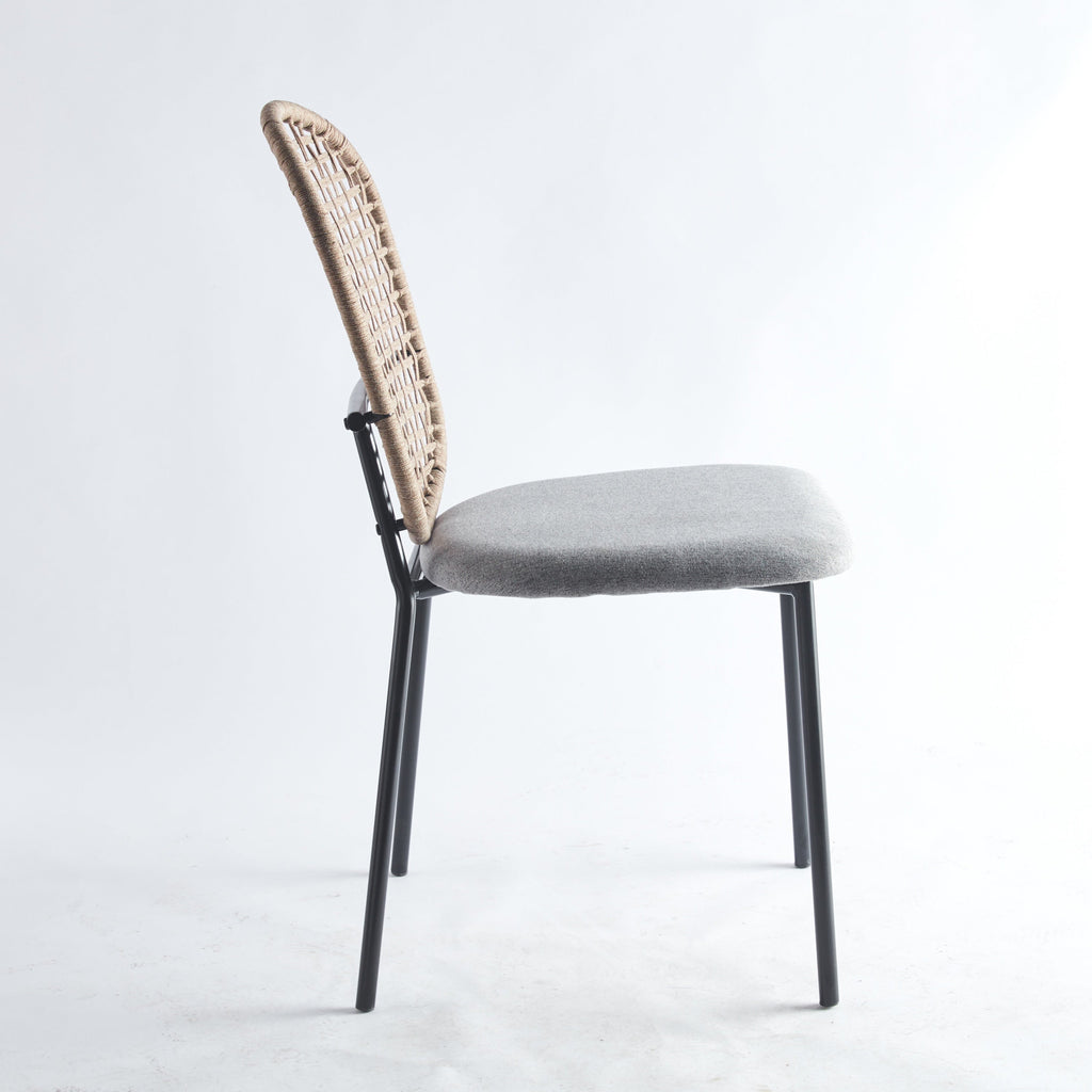 Dining Chair Sennit Style Black Metal Frame Natural Fiber Seat Set of 4