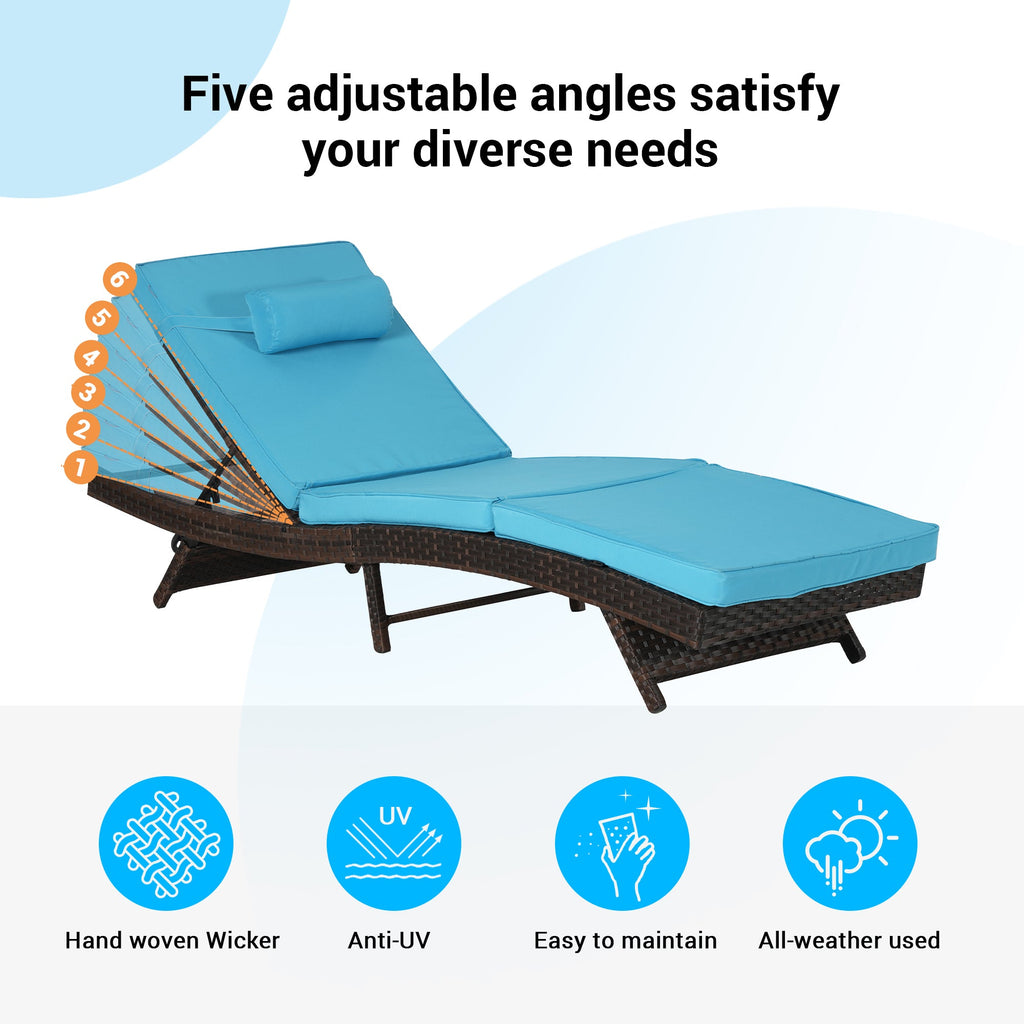 Outdoor Reclining Lounge Chair PE Rattan Light Blue Set of 2