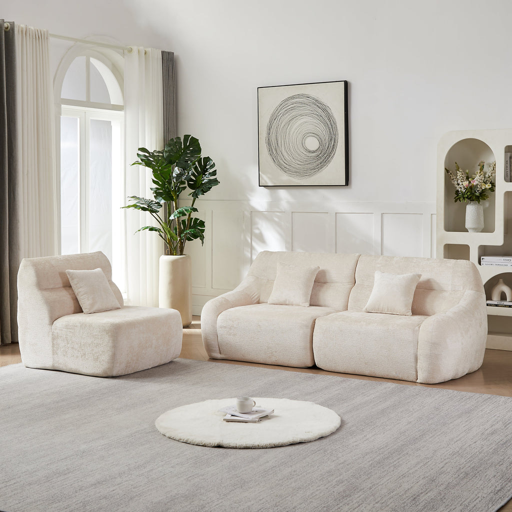 Sectional Sofa Curved Modular Chenille Beige 4 Seat 900 LB No Assembly