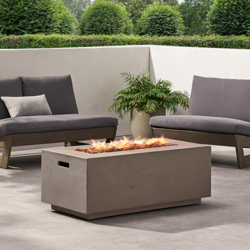 Modern 40 Inch Outdoor Rectangular MGO Fire Pit 40000 BTU, Dark Grey