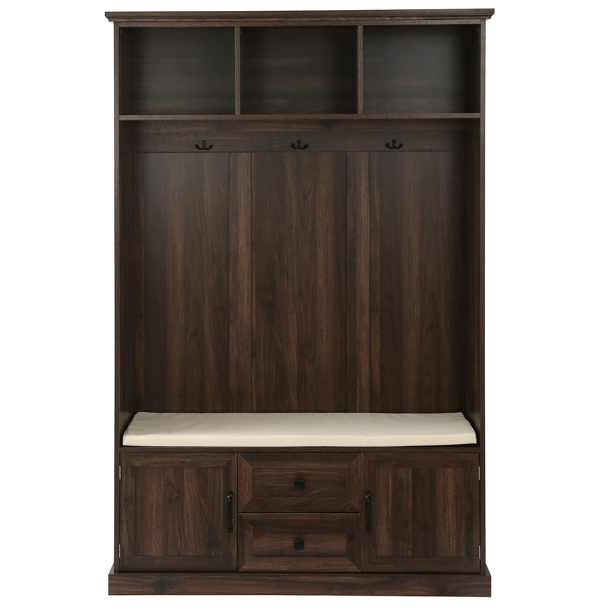 Hall Tree With 3 Hooks, Coat Hanger, Entryway Bench, Storage Bench, 3 In 1 Design