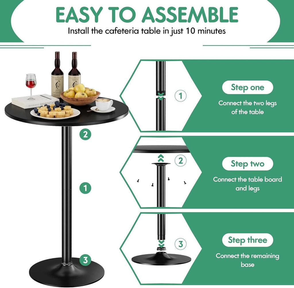 Black Circular Bar Table Water proof Coated Metal Base