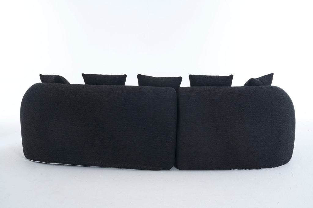 Sectional Sofa L-Shape Curved Chaise Chenille Black 5 Seat 106 In