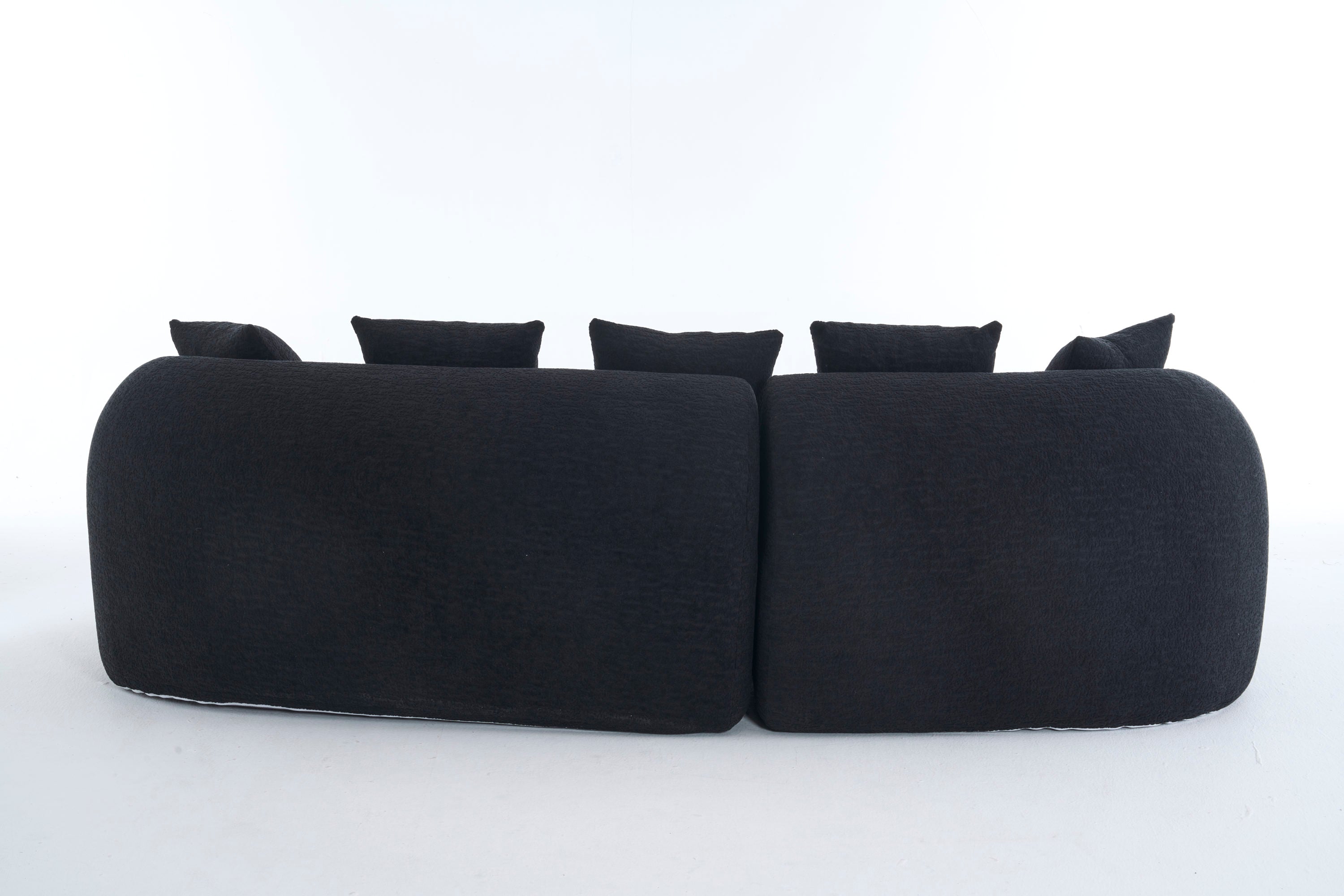 Sectional Sofa L-Shape Curved Chaise Chenille Black 5 Seat 106 In