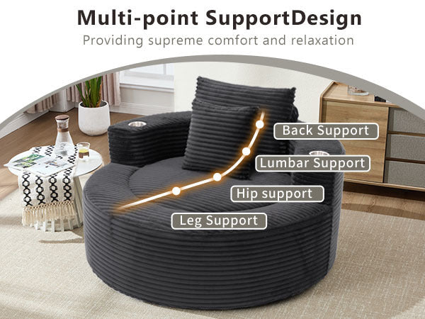 55" Round Memory Foam Velvet Sofa Bed with Cup Holder