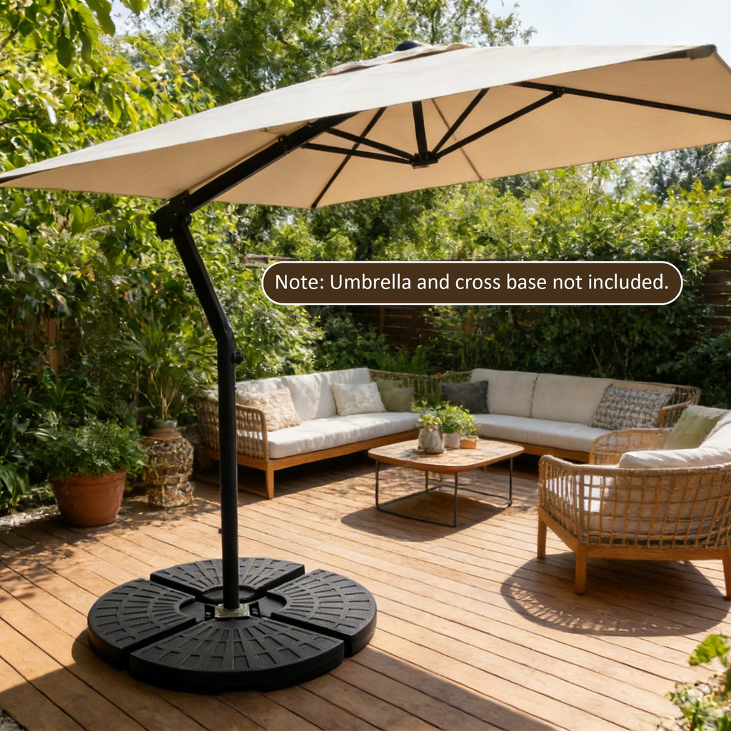 Patio Umbrella Base Fillable Black HDPE 4 Piece 220 LB Water or Sand