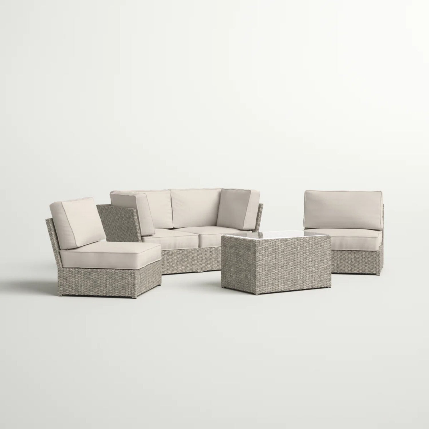 Outdoor Patio Set HDPE Wicker Gray 5 Piece Modular Seats 4