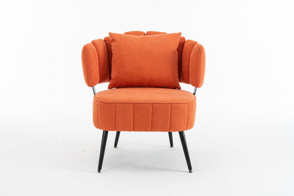 Accent Chair Barrel Armless Chenille Orange Pocket Coil Curved Arms 300 LB