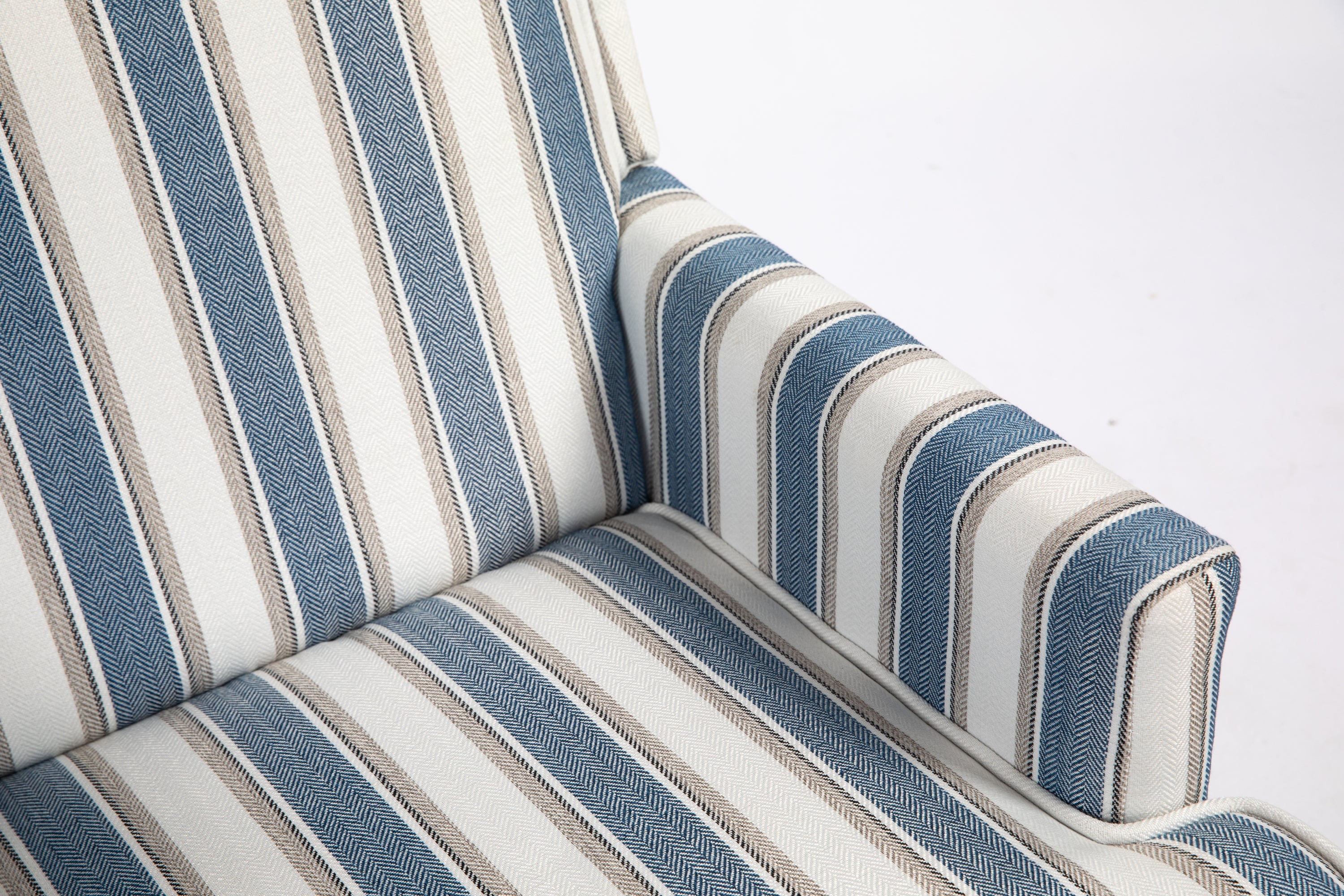 Accent Chair Vintage Striped Linen Blue White Nailhead Solid Wood Legs