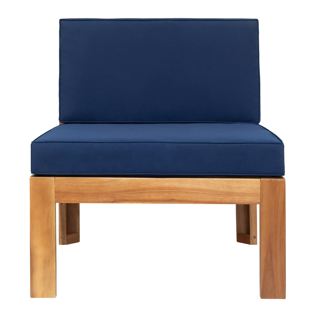 Outdoor Patio Sectional Set Acacia Wood Natural Blue Cushions 5 Piece