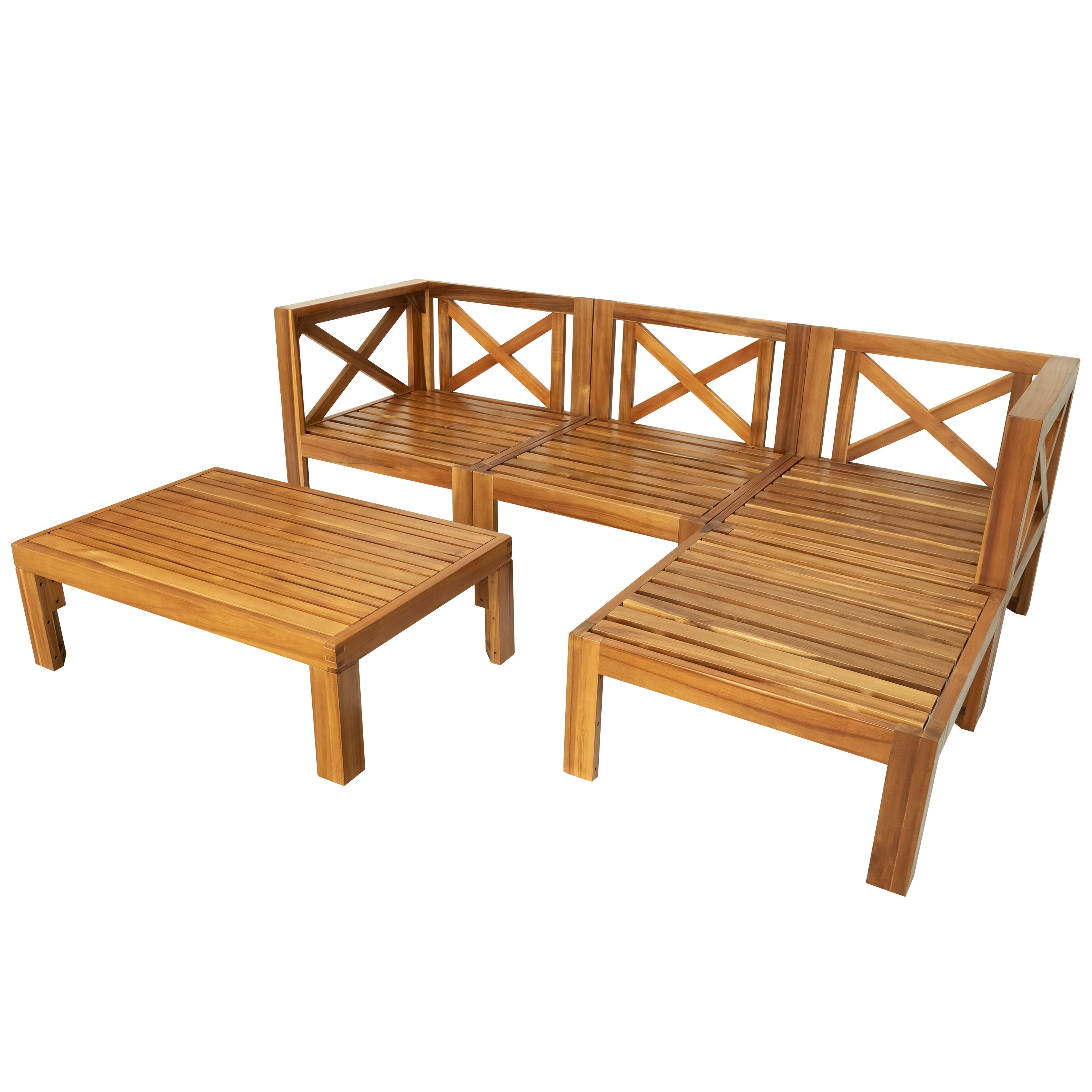 Outdoor Patio Sectional Set Acacia Wood Natural Beige Cushions 5 Piece