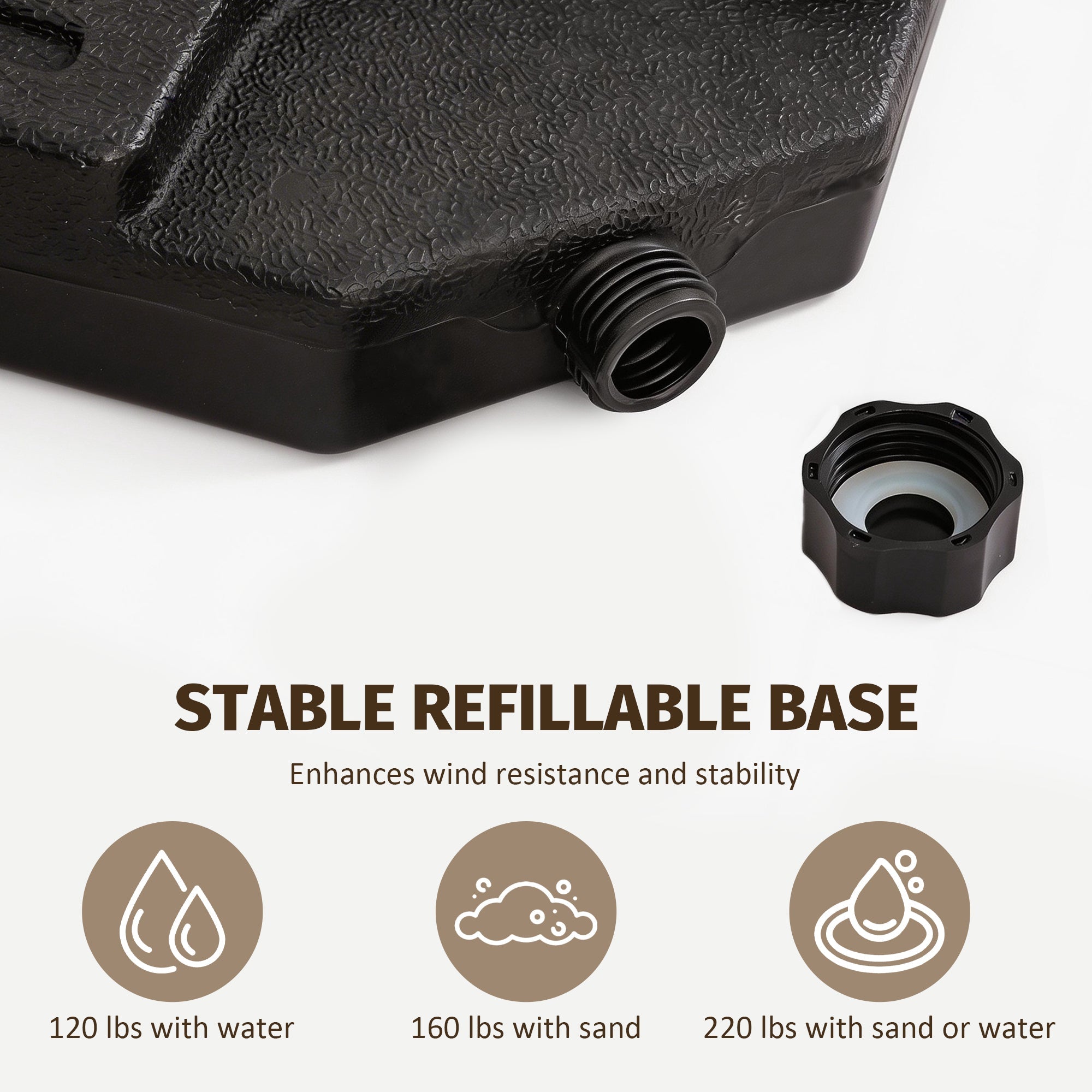 Patio Umbrella Base Fillable Black HDPE 4 Piece 220 LB Water or Sand
