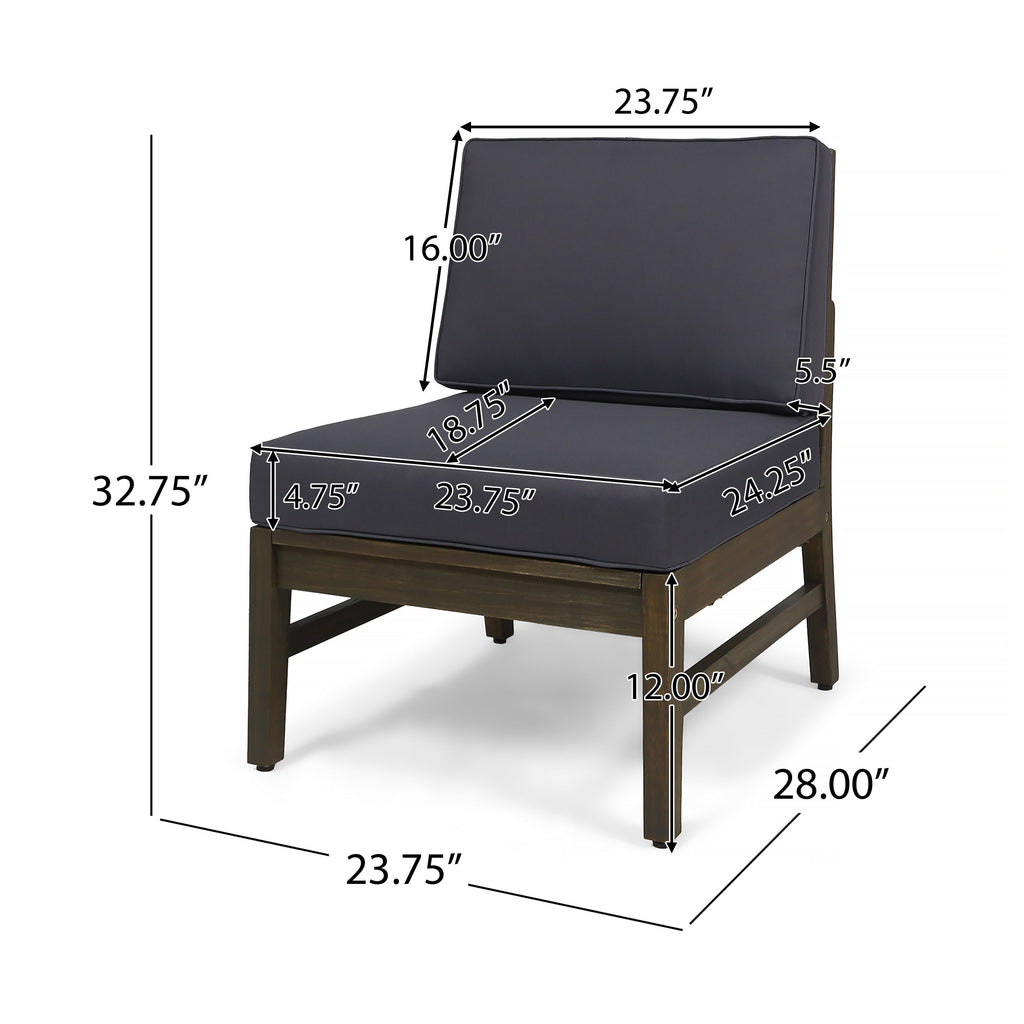 Outdoor Sectional Set Acacia Wood Dark Gray Cushion 6 Piece Seats 5