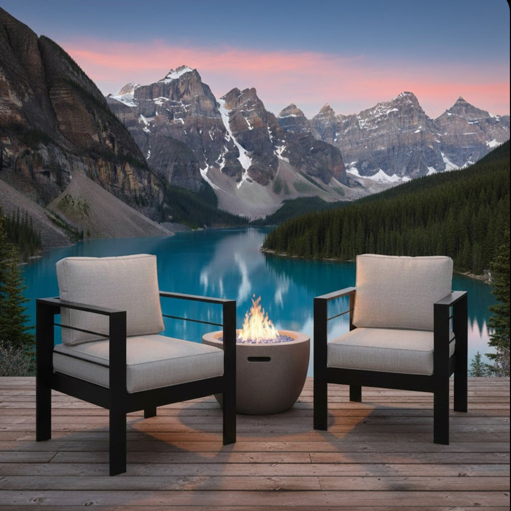 Outdoor Armchair Aluminum Black Gray Cushion 300 lb Set of 2 28in Wide