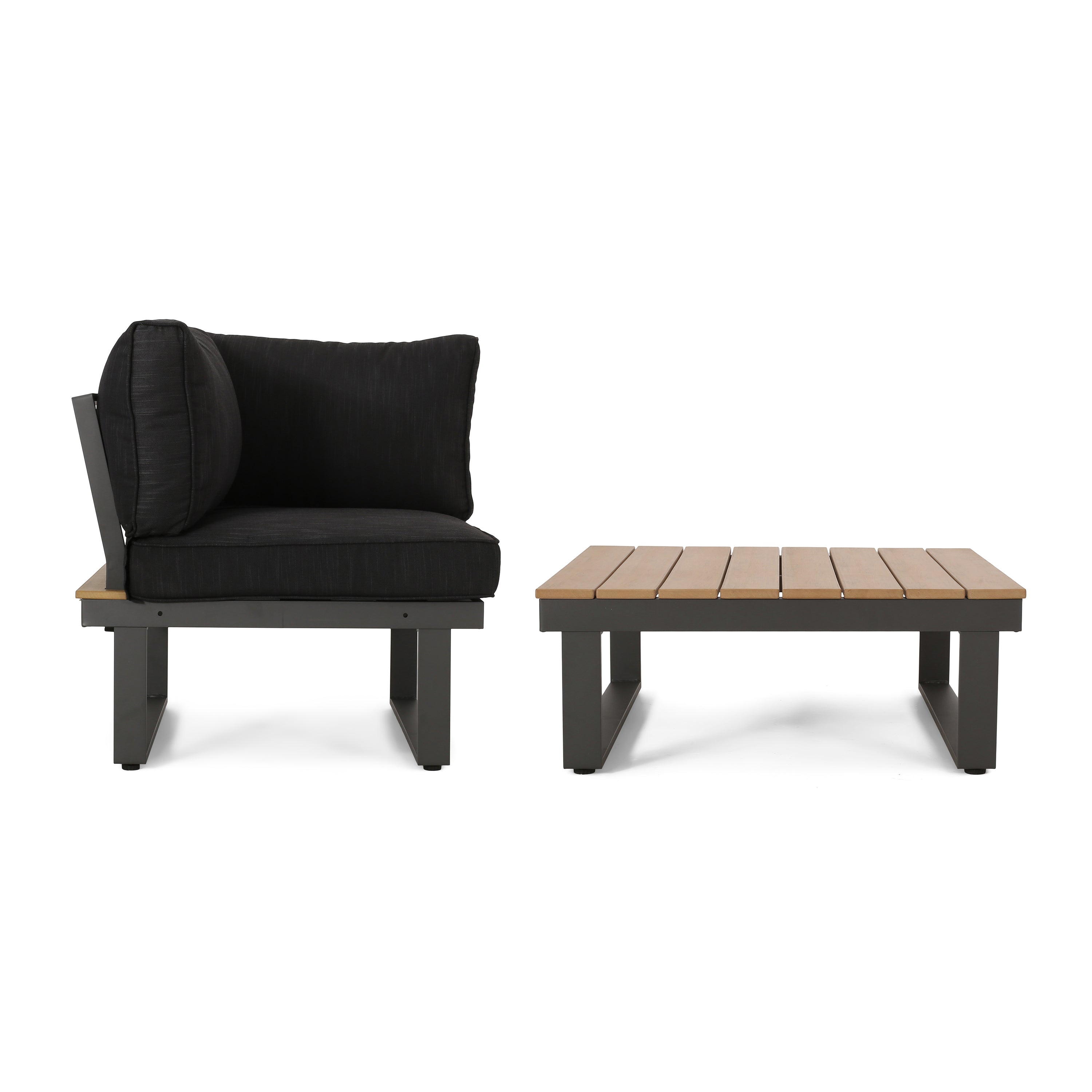 Outdoor Sectional Set Aluminum Acacia Wood Dark Gray 5 Piece Seats 5