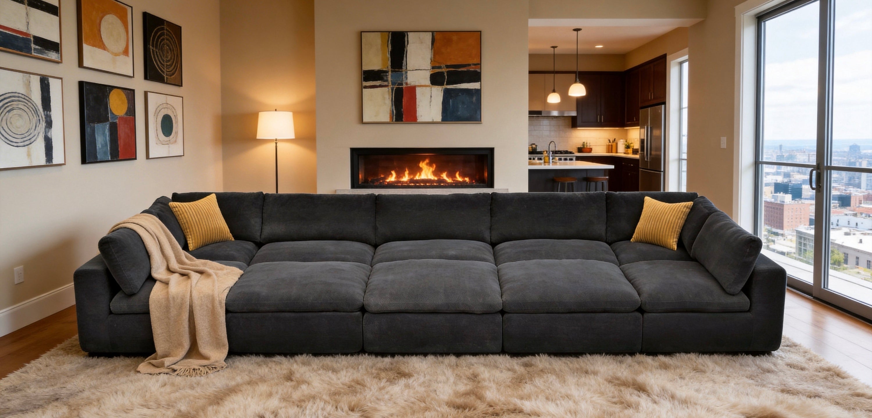 Sectional Sofa Modular Polyester Dark Gray 10 Seat