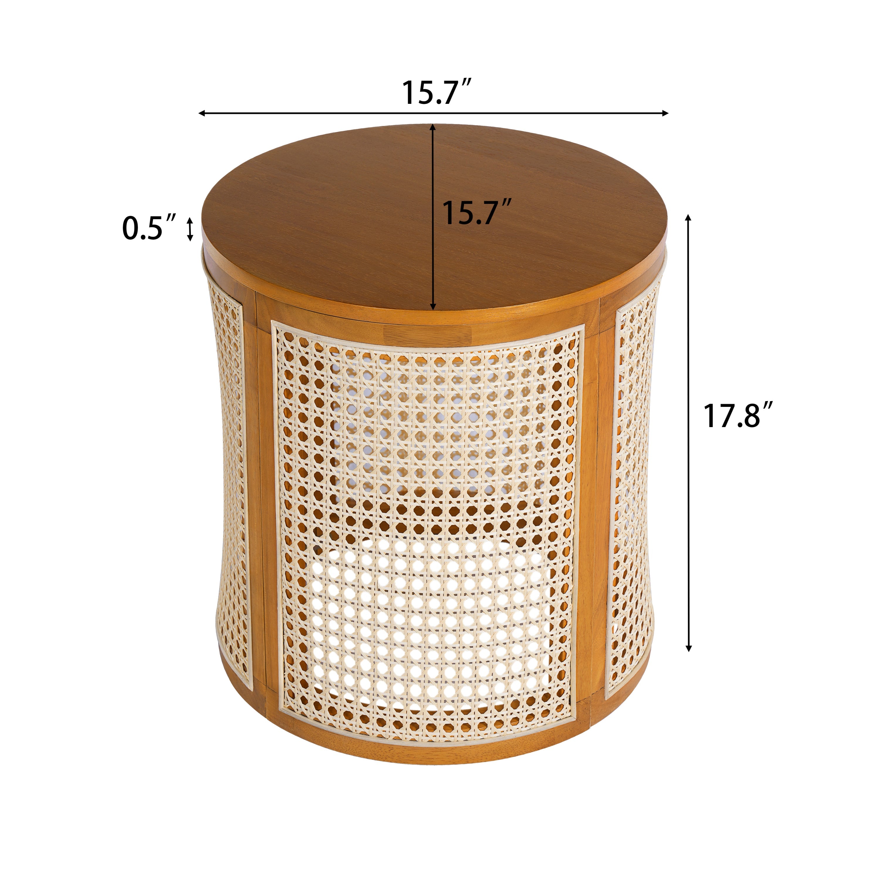 15.70' Round End Table, Hollow Woven Side Table, Small Rubber Wood Nightstand,