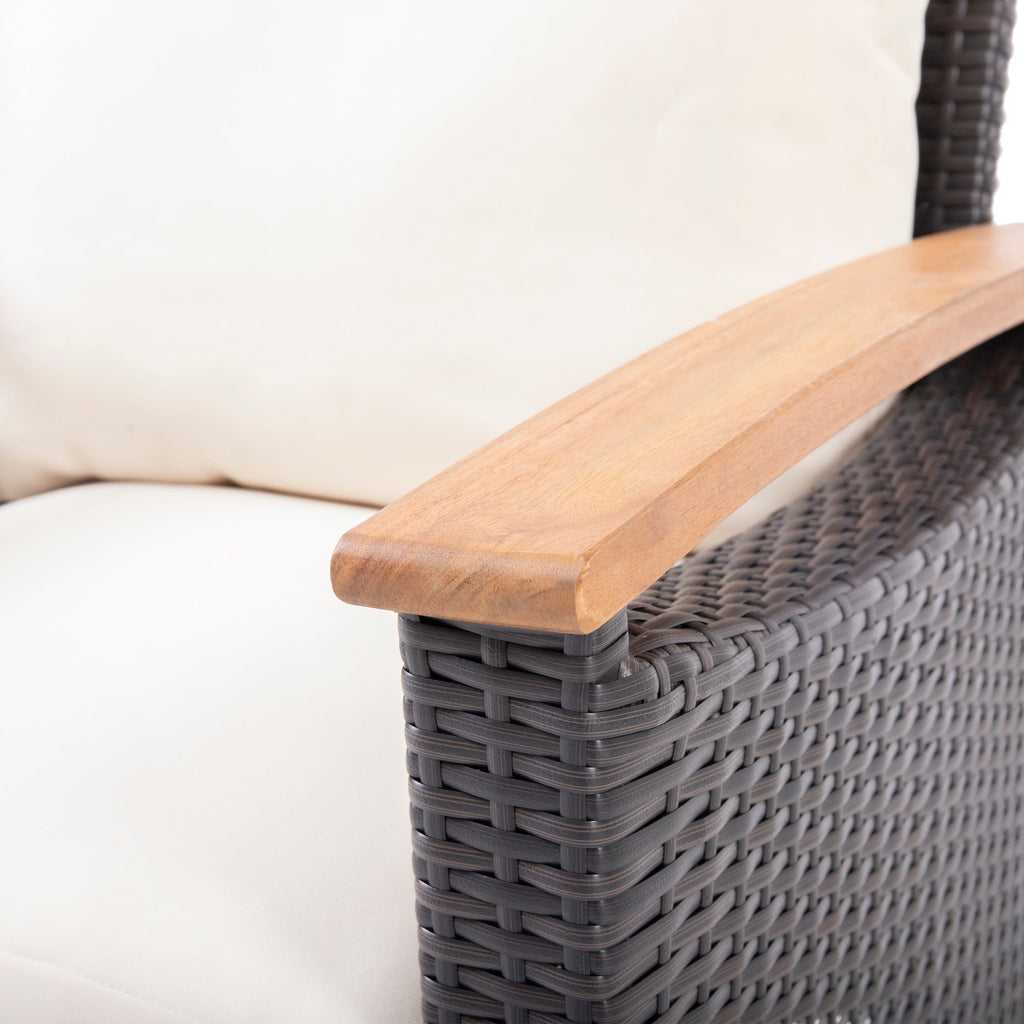 Outdoor Patio Set PE Rattan Acacia Wood Teak Cushions 4 Piece