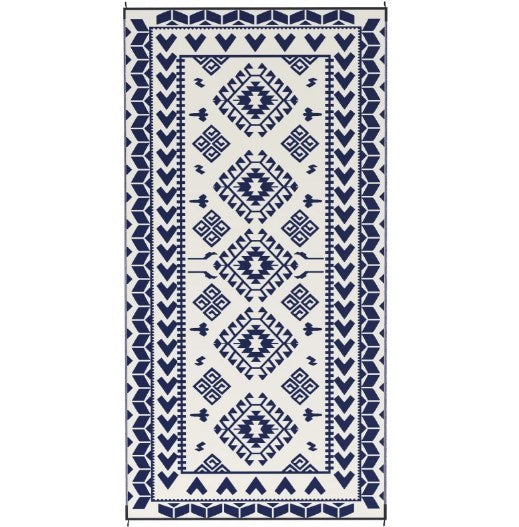 Outdoor Rug Reversible Polypropylene Blue White 9x18ft Portable