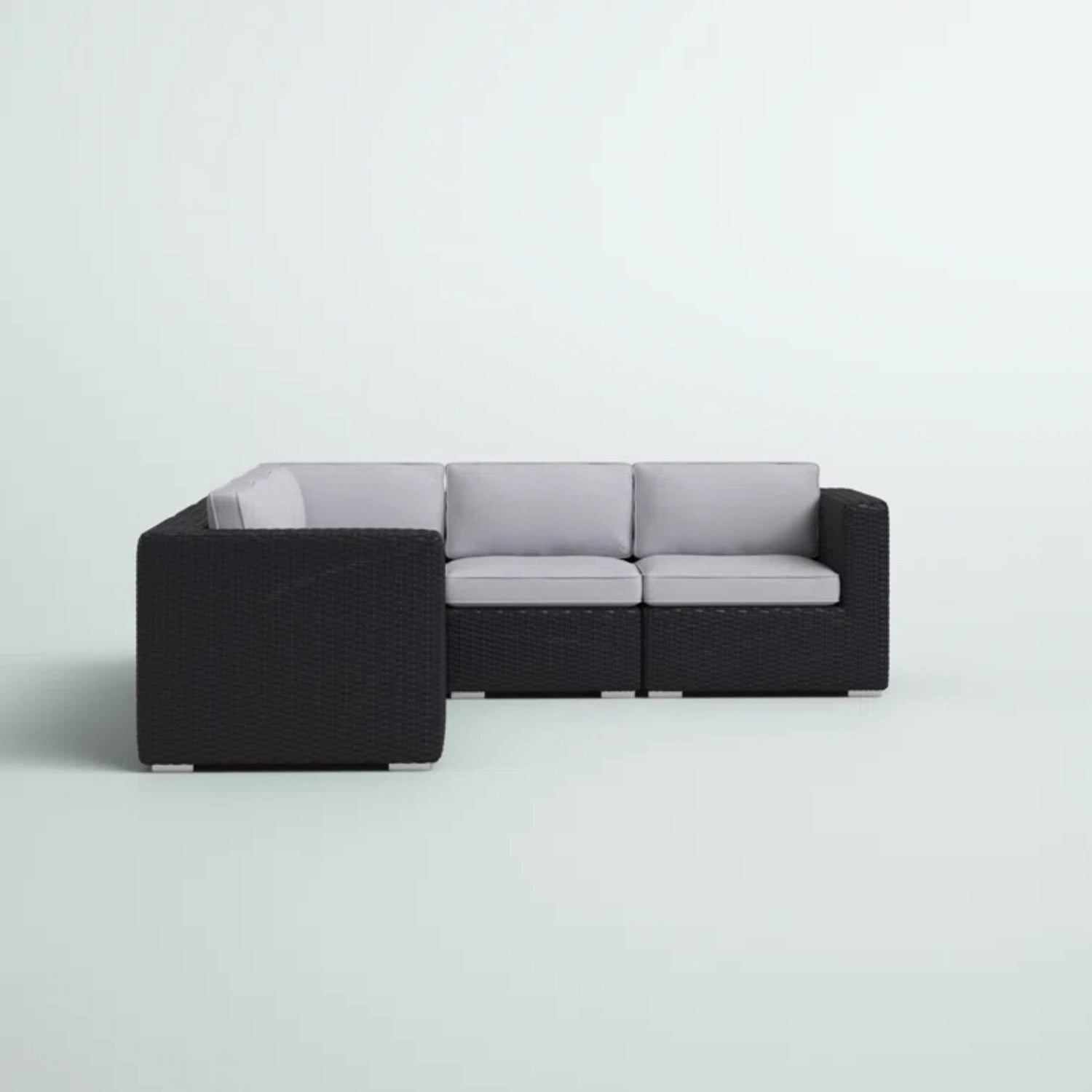 Outdoor Sectional Set HDPE Wicker Aluminum Black L-Shape 94 In 300 LB