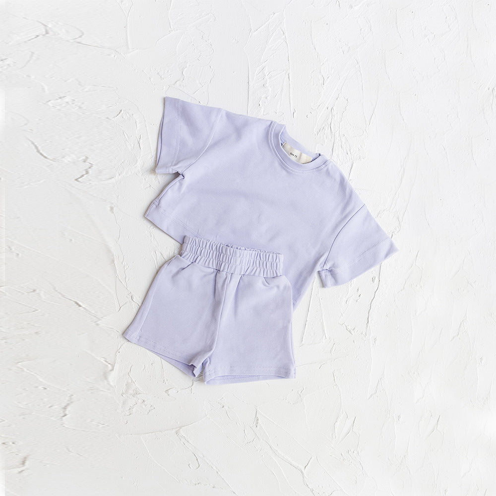 Short Sleeves For Baby And Infants Shorts Set Pure Color Soft Sports T-shirts Two-piece Set