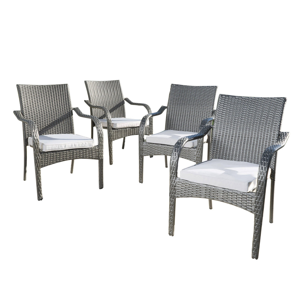 6 Pcs Outdoor Acacia Wood Dining Set with PE Rattan Stacking Chair, Grey