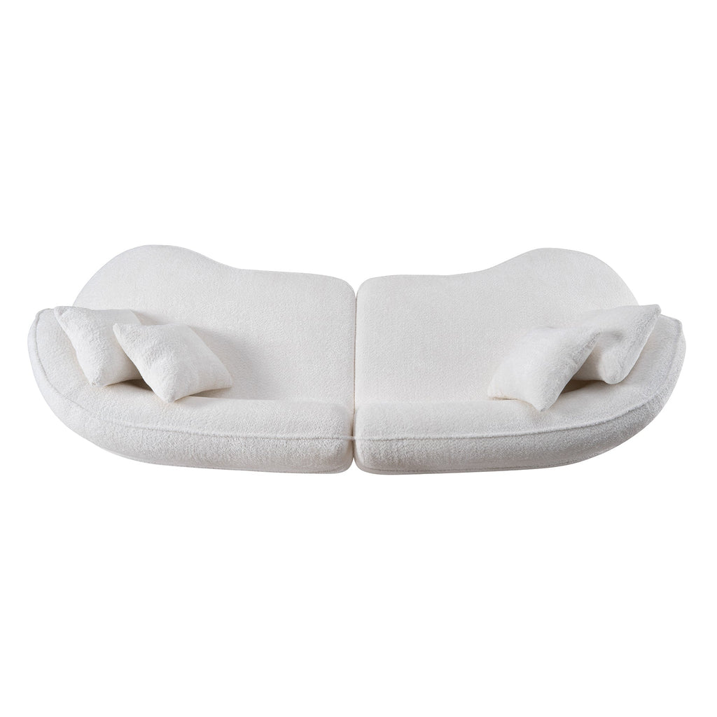Sofa Curved L-Shape Boucle White 4 Seat 114 In No Assembly