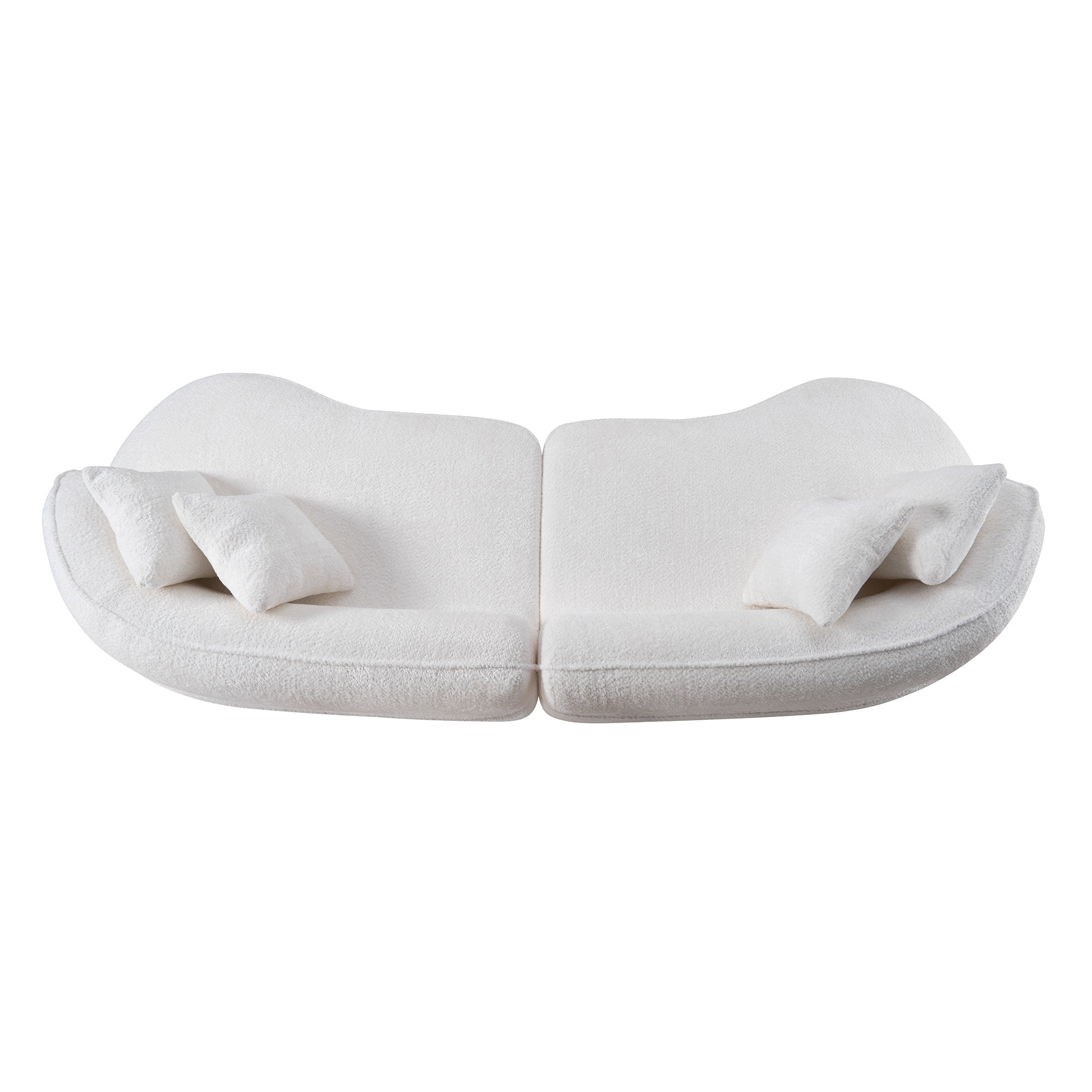 Sofa Curved L-Shape Boucle White 4 Seat 114 In No Assembly