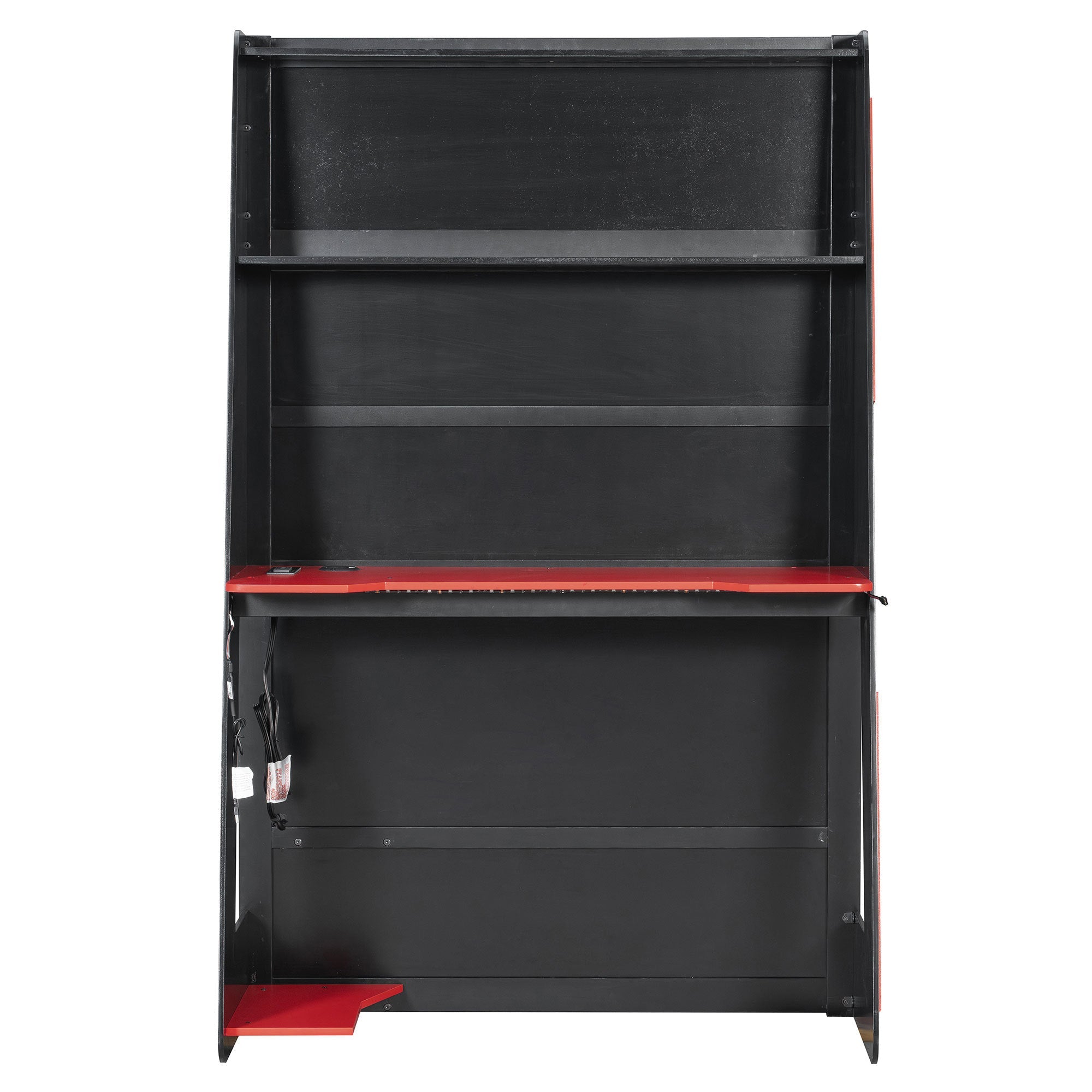 Twin Size Wood Loft Bed with Desk, Multi-storage Shelves and RGB Light, Red