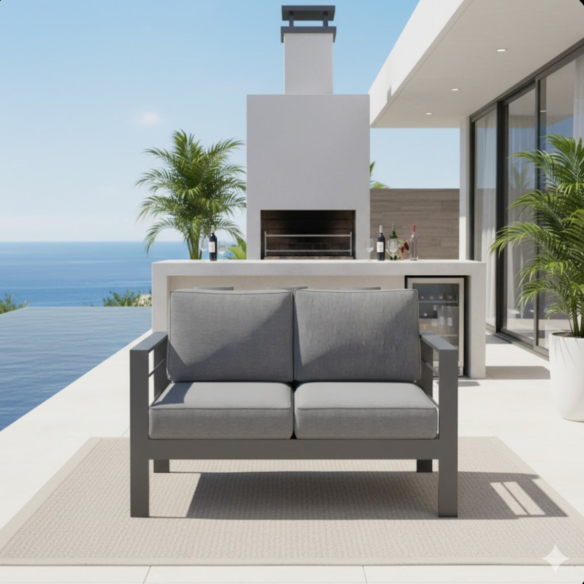 Outdoor Loveseat Aluminum Gray Dark Gray Olefin Cushions 50in