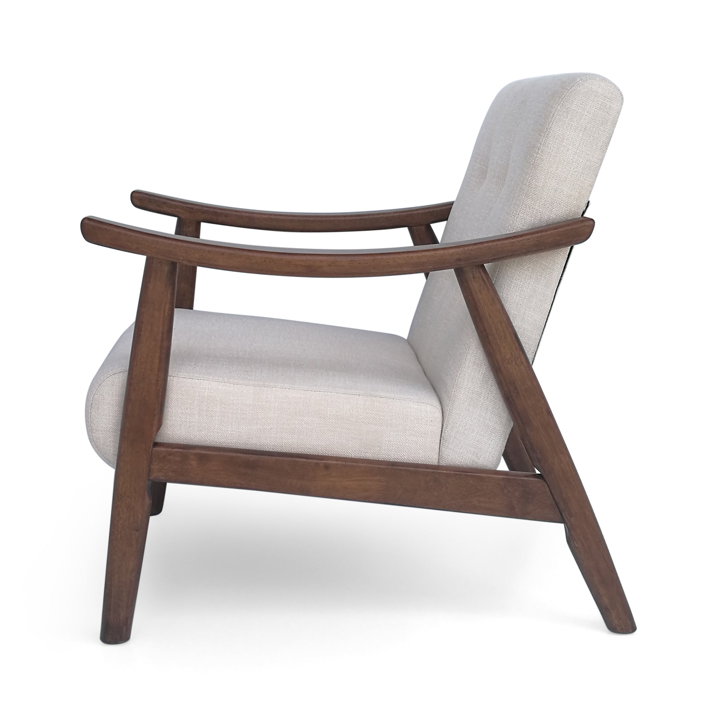 Accent Chair Mid-Century Tufted Beige Rubberwood Bent Arms 25x32x32 In