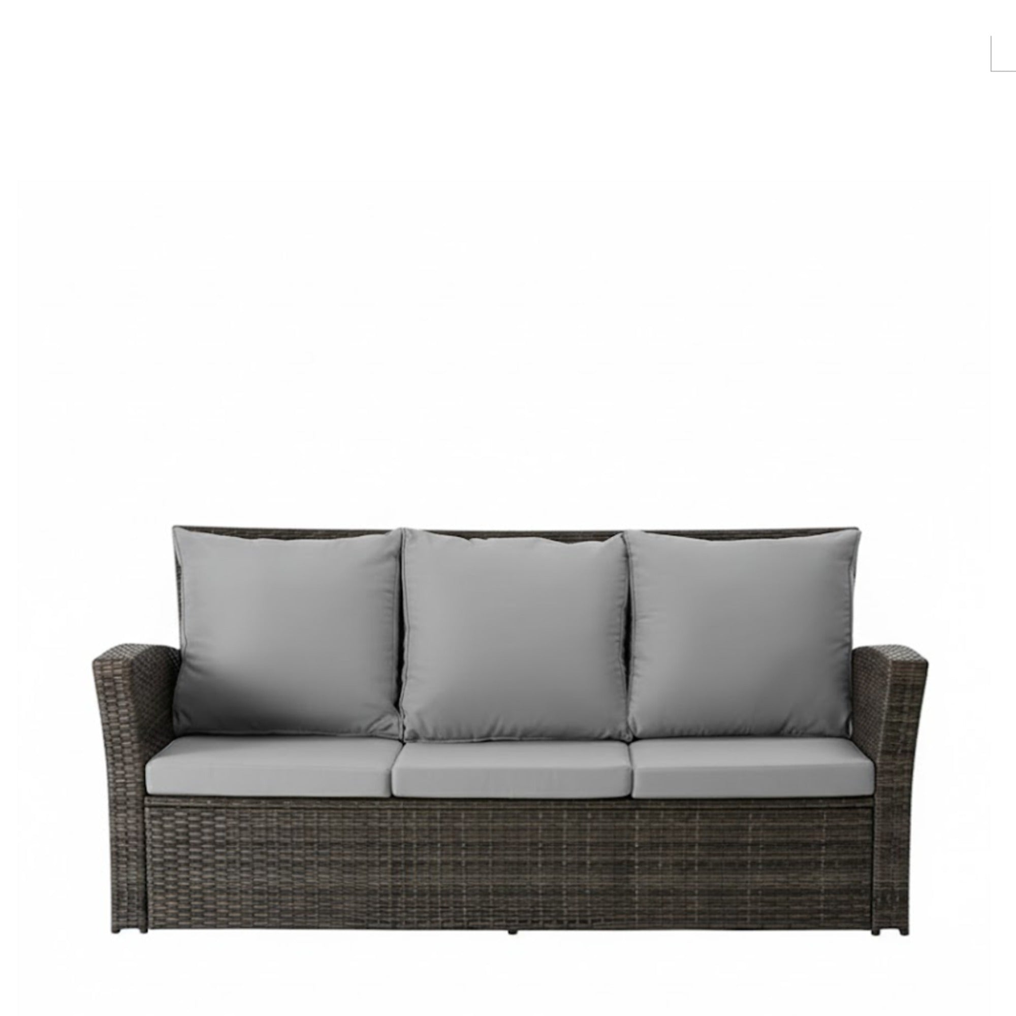 Outdoor Sofa PE Rattan 3 Seat Gray Cushions Black Iron Frame 68in