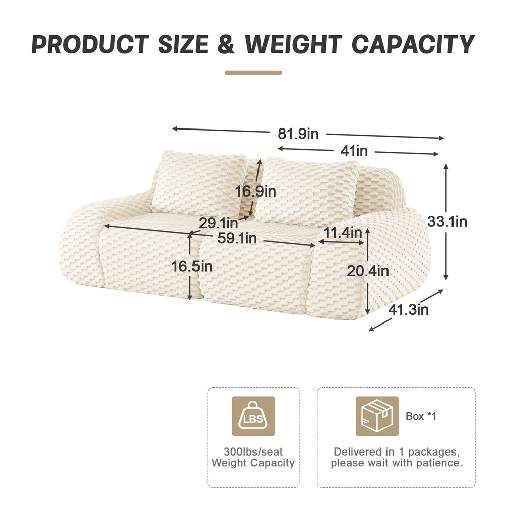 Sectional Sofa Modular Flannelette Cream Deep Seat 2 Seat No Assembly