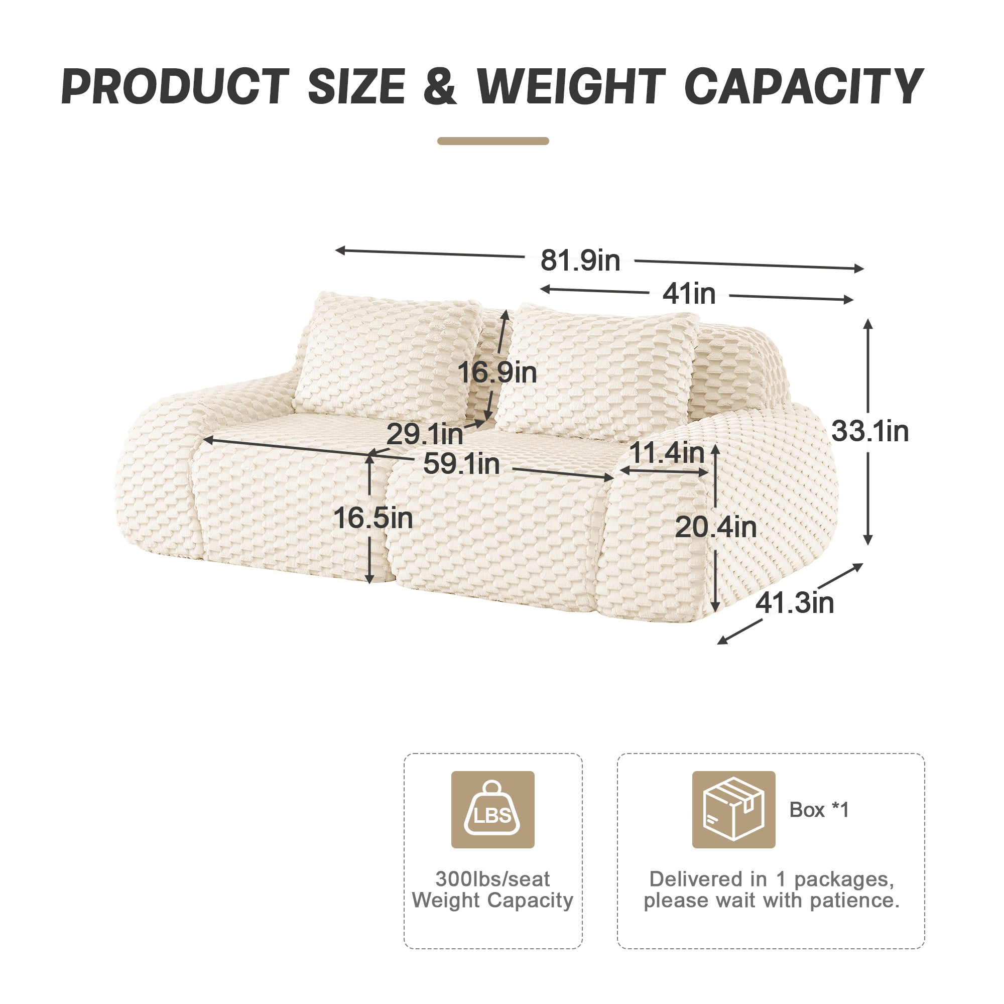 Sectional Sofa Modular Flannelette Cream Deep Seat 2 Seat No Assembly