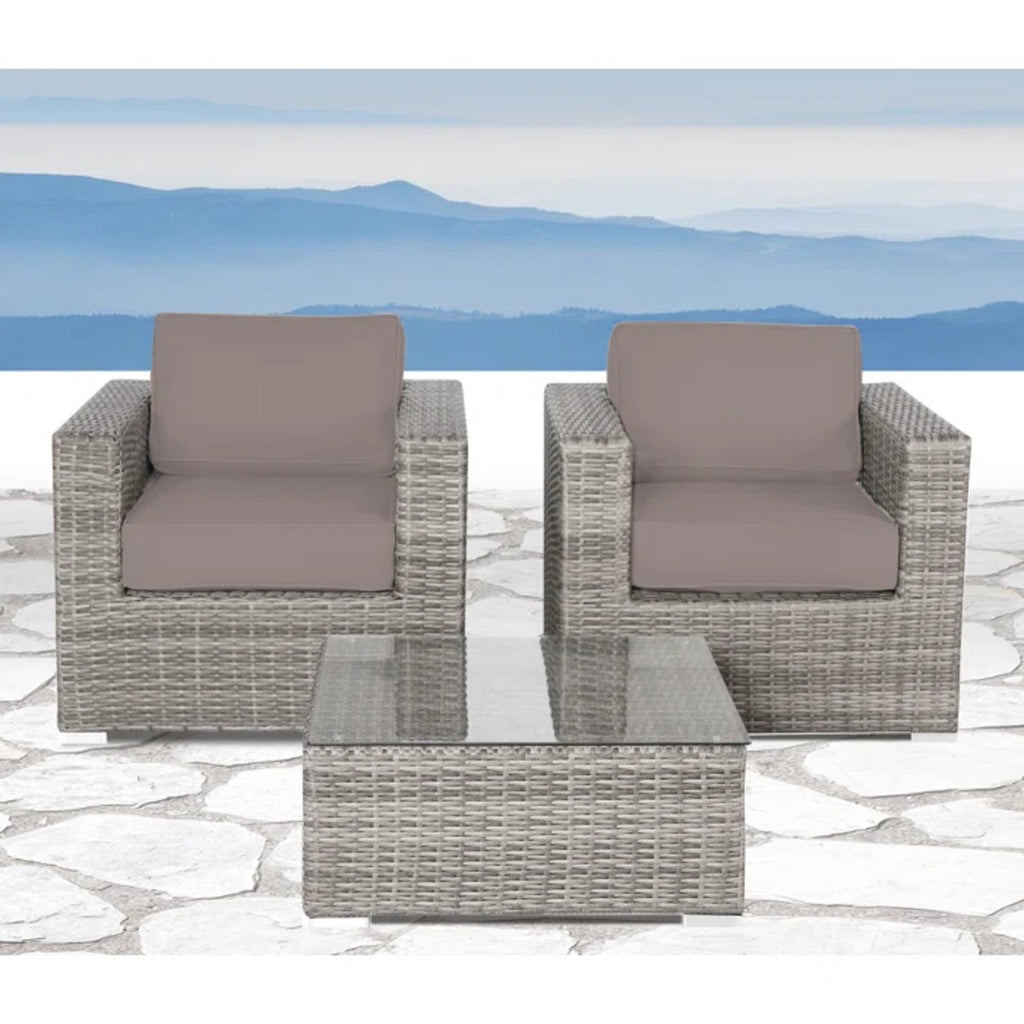 Outdoor Patio Set HDPE Wicker Gray 3 Piece 2 Person Fully Assembled