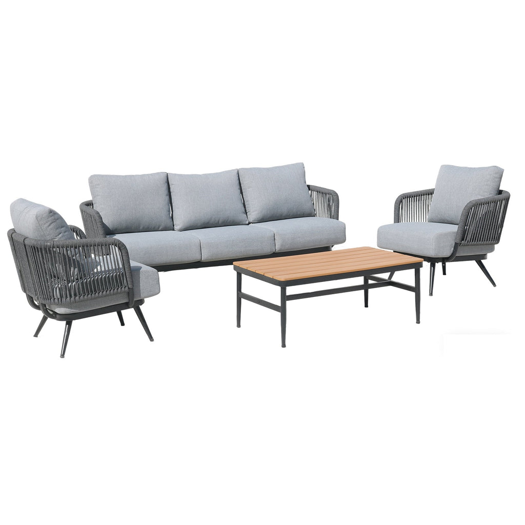 Outdoor Conversation Set Rope Textilene Black Gray Olefin 4 Piece