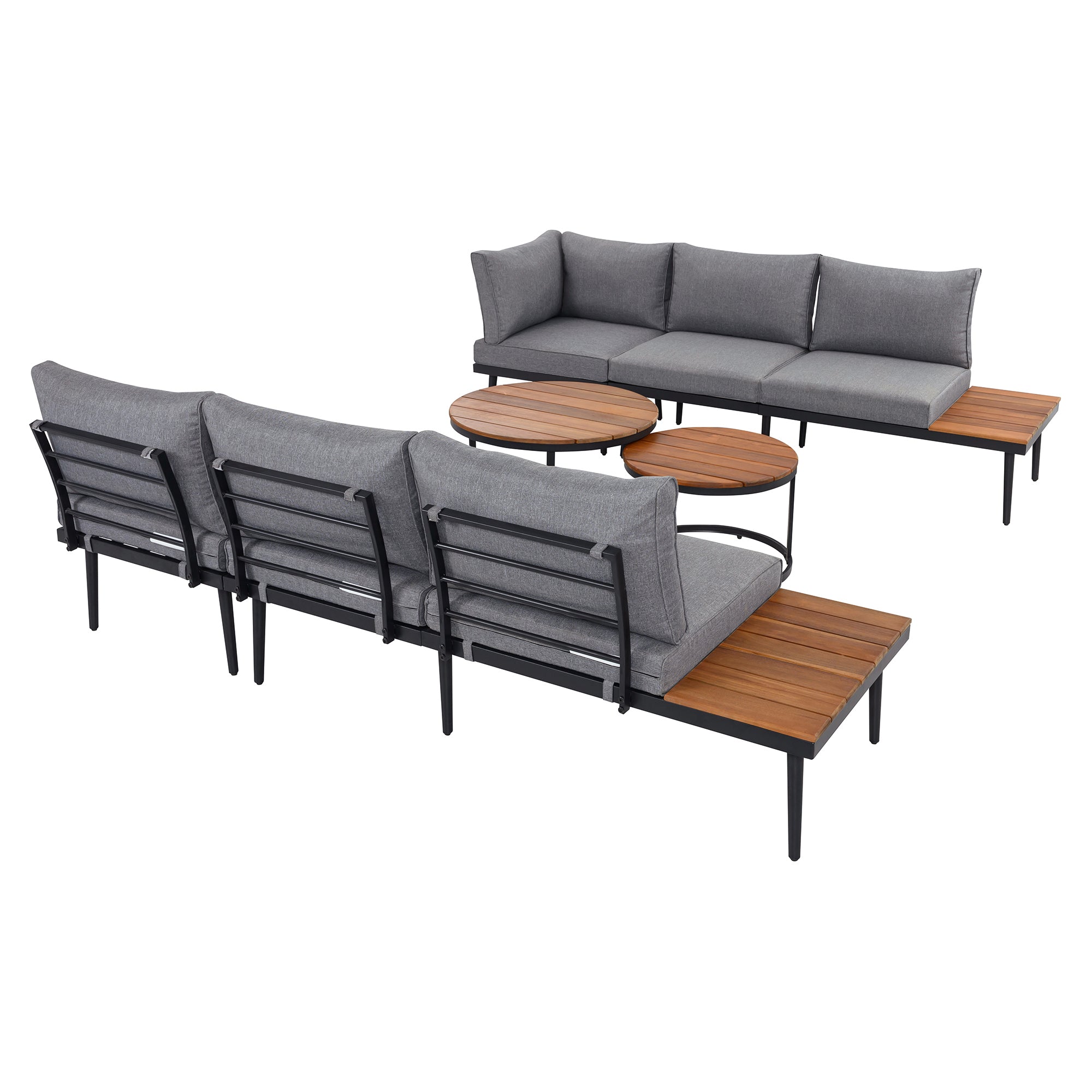 Outdoor Sectional Set Acacia Wood Steel Gray with Nesting Tables