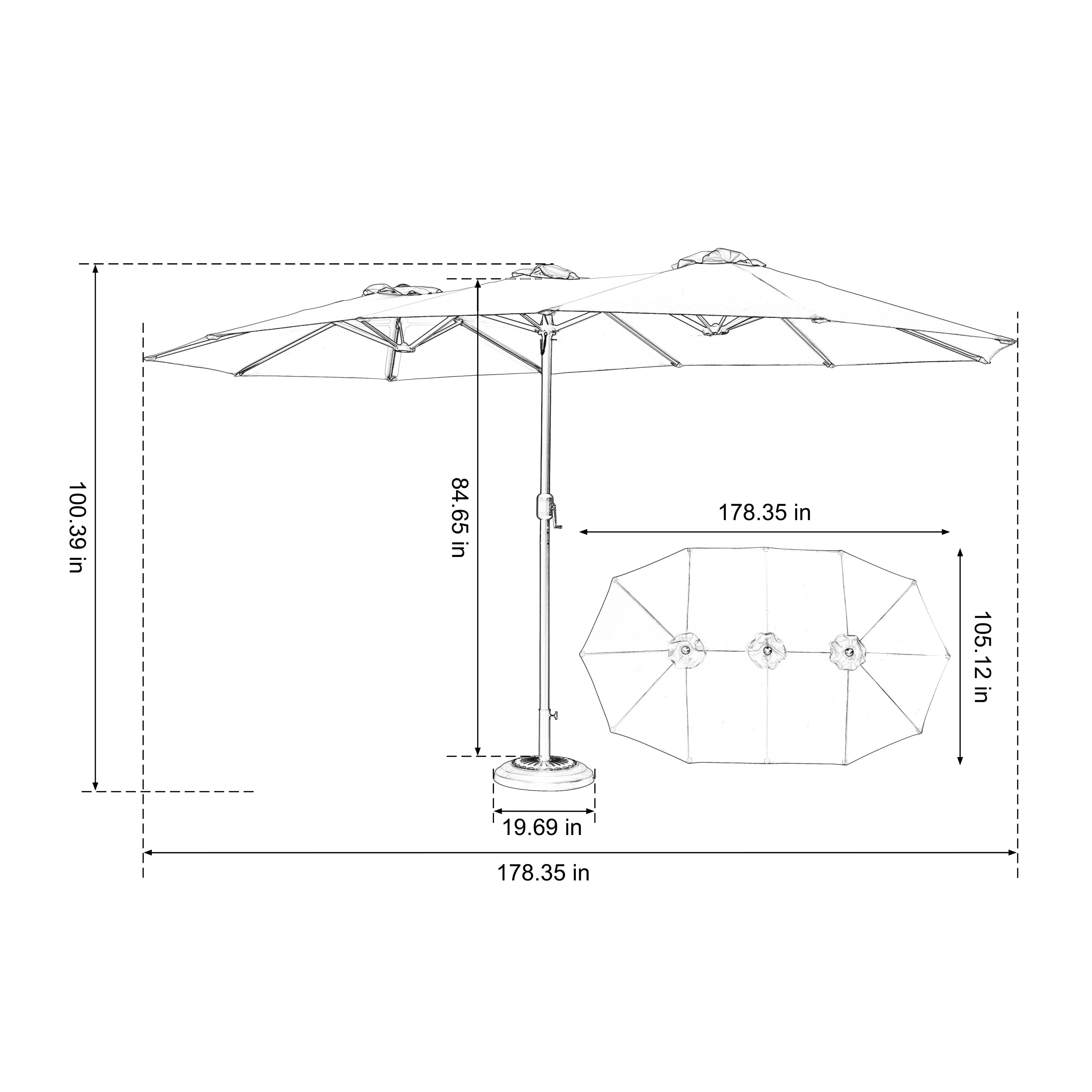Patio Umbrella Rectangular Double Sided Dark Green 14.8ft Crank Lift