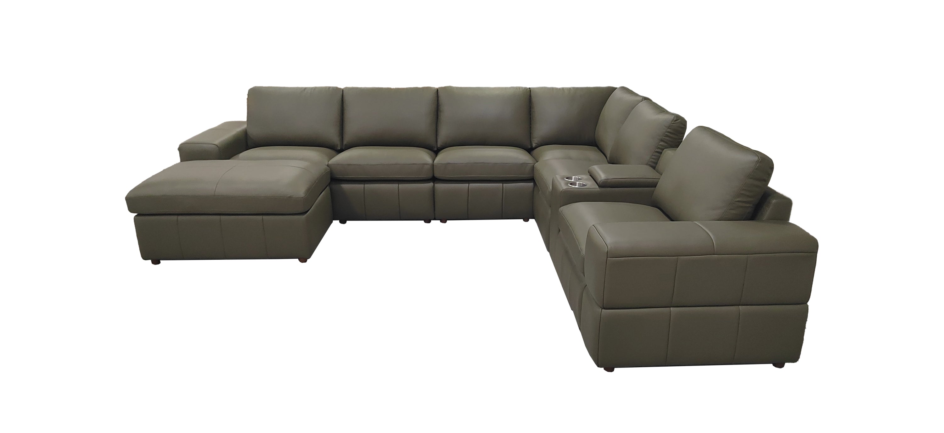 Sectional Sofa Modular Leather Match Olive Green 7 Seat 131 In