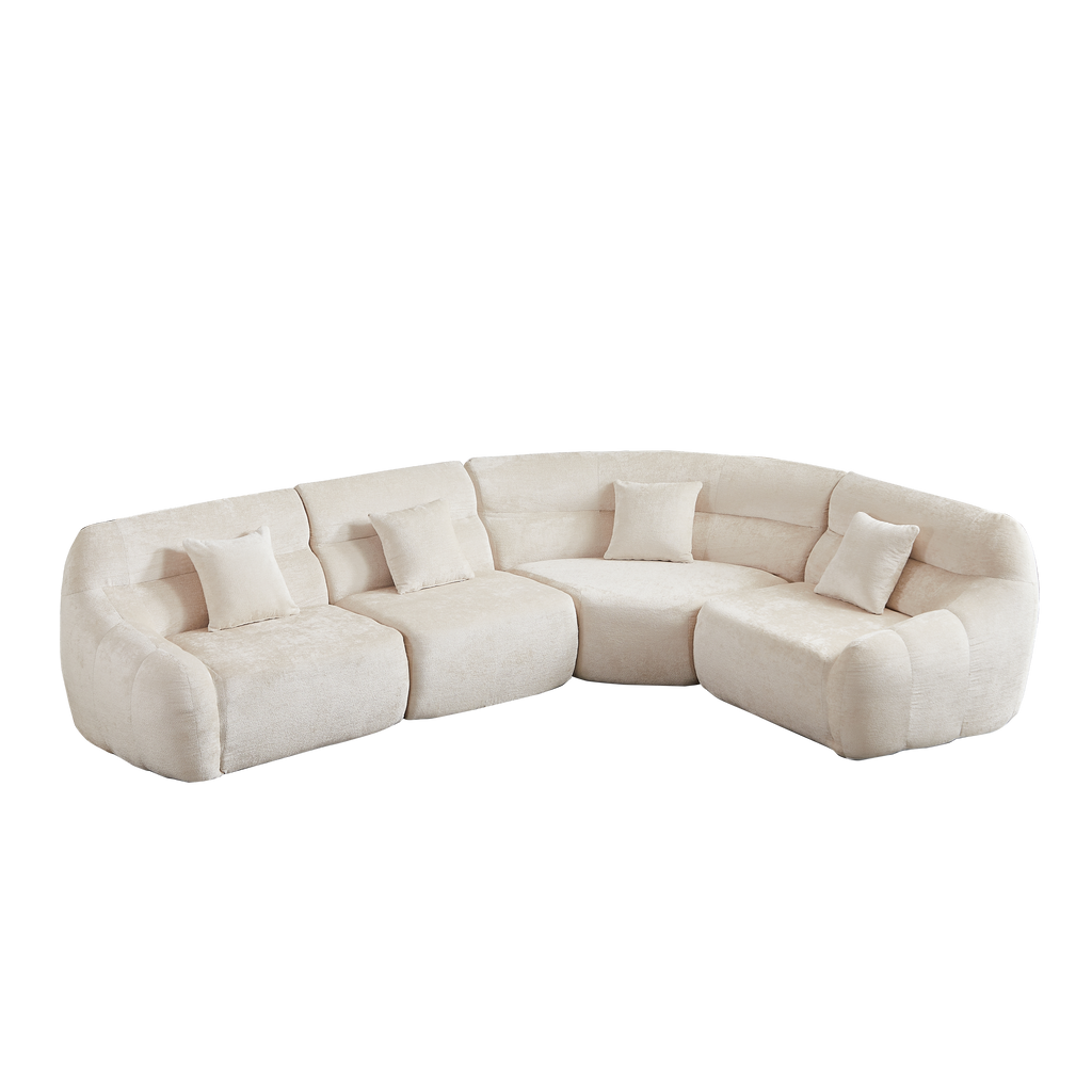 Sectional Sofa Curved Modular Chenille Beige 4 Seat 900 LB No Assembly