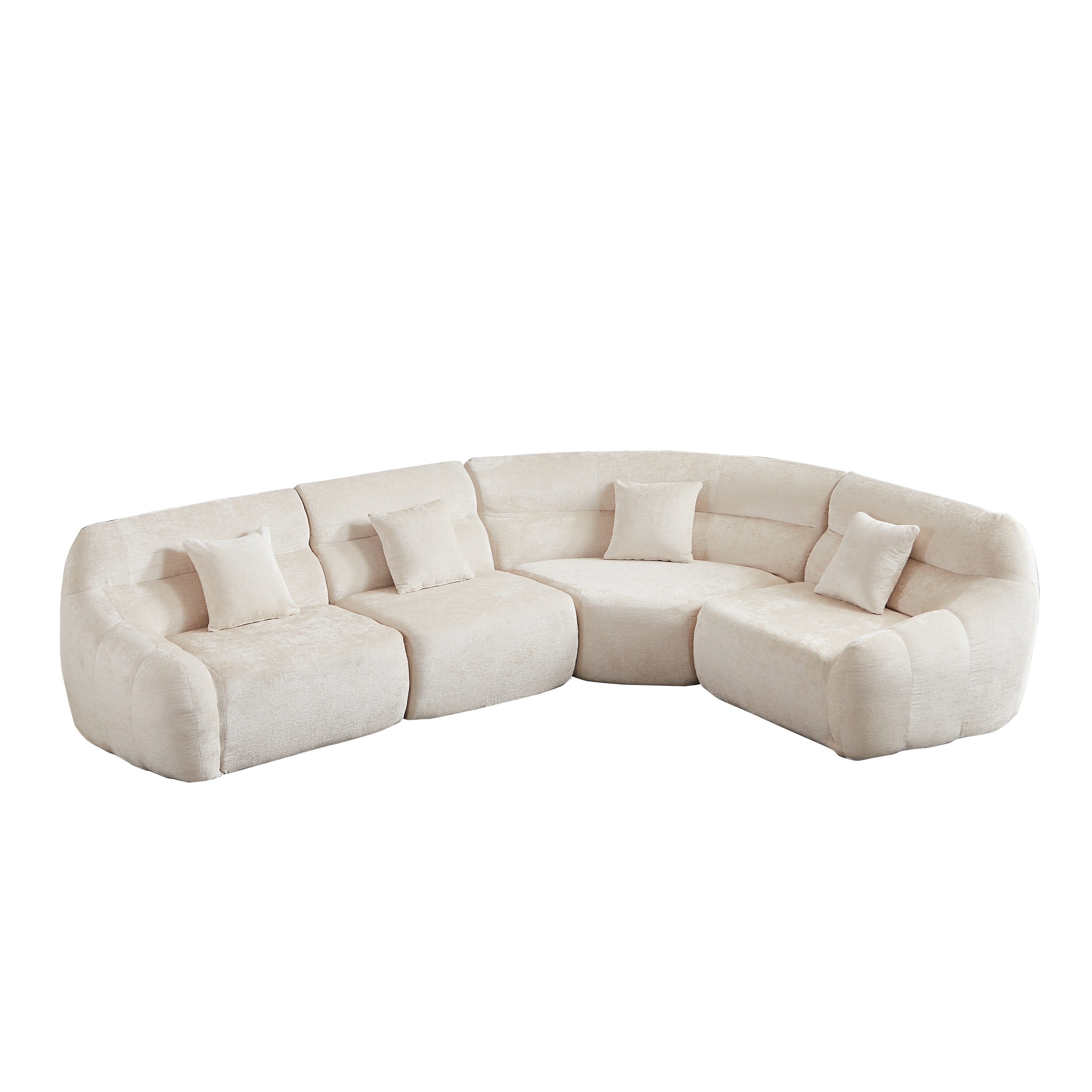 Sectional Sofa Curved Modular Chenille Beige 4 Seat 900 LB No Assembly